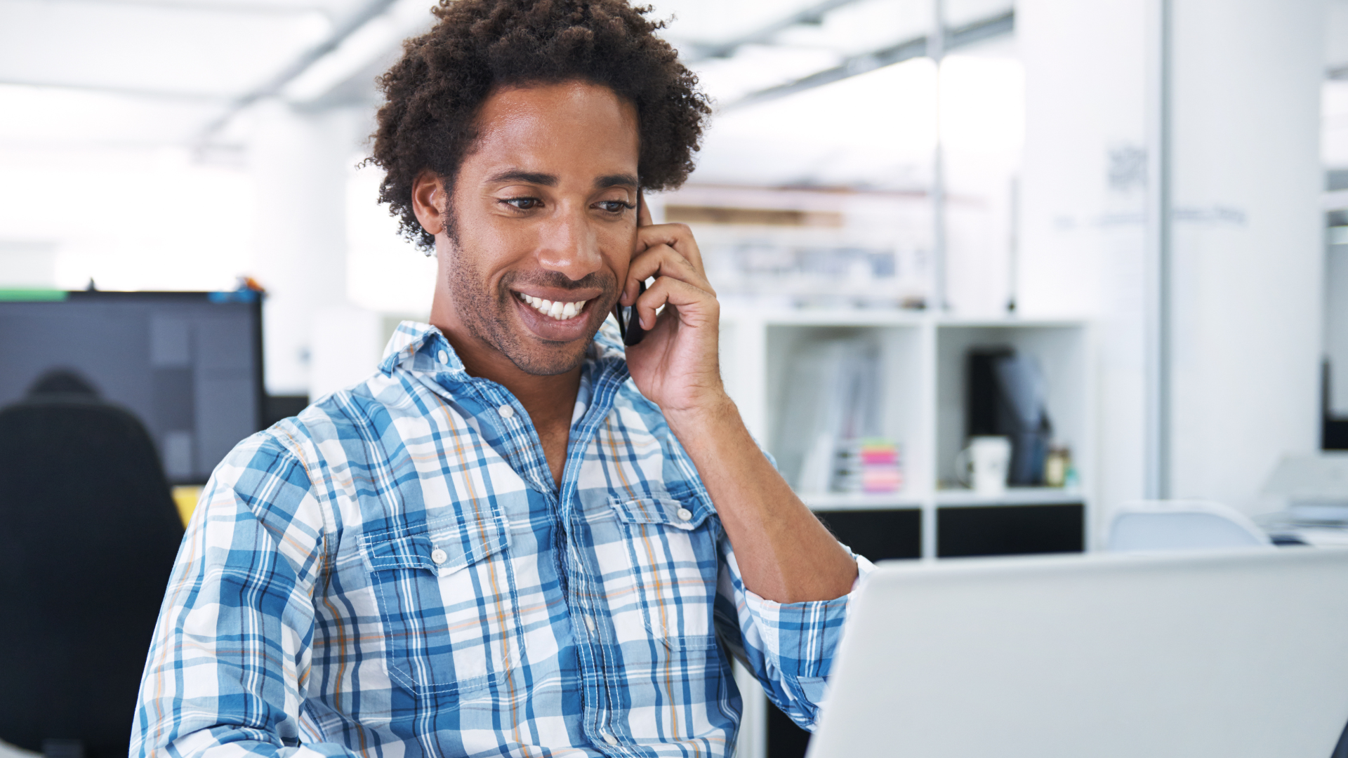 Man on a sales call in an office 